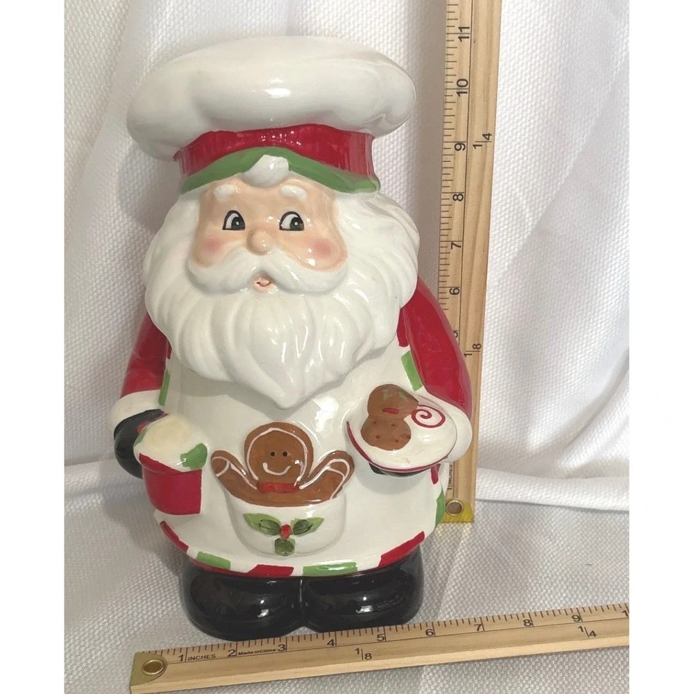 Sleigh Bell Bistro Santa Claus Chef Cookie Jar Christmas Gingerbread Ceramic